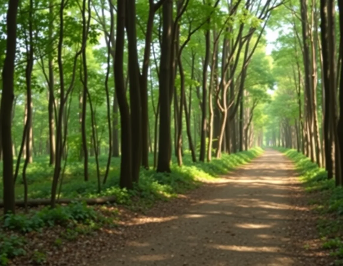 Calm forest path representing a leadership journey