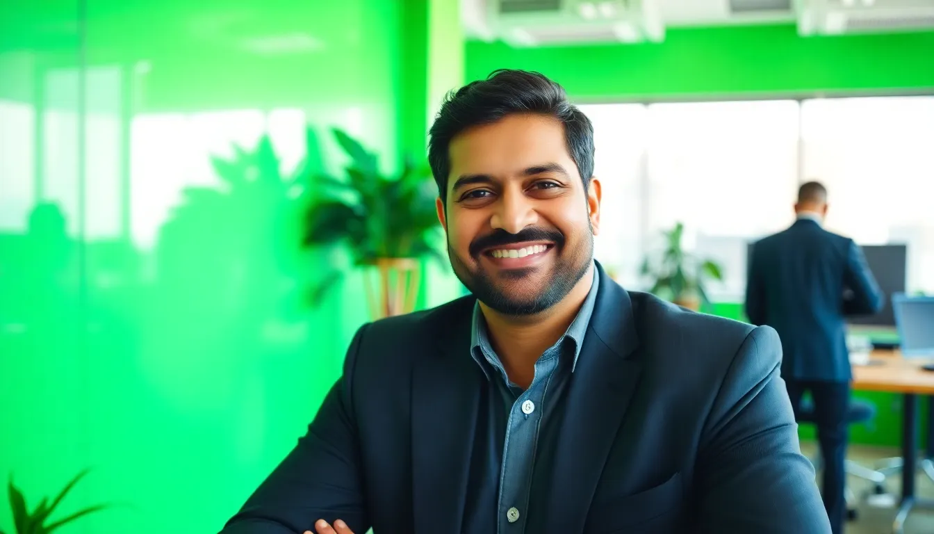 Founder of LeaderMentor smiling in a green office space